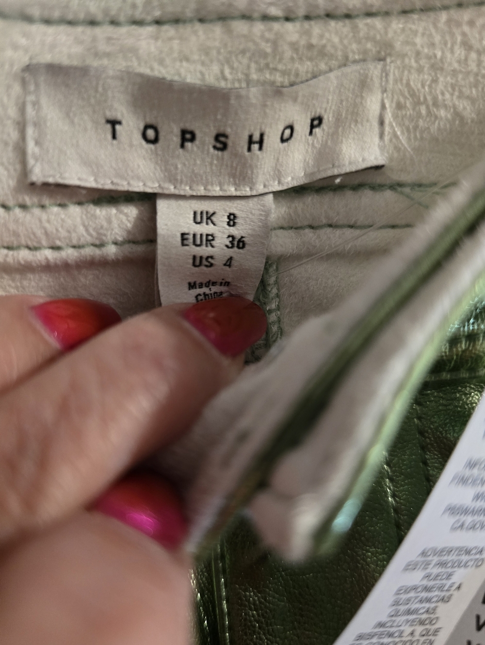 Topshop Metallic Green High-Waist Straight Leg Pants - Picture 4 of 4